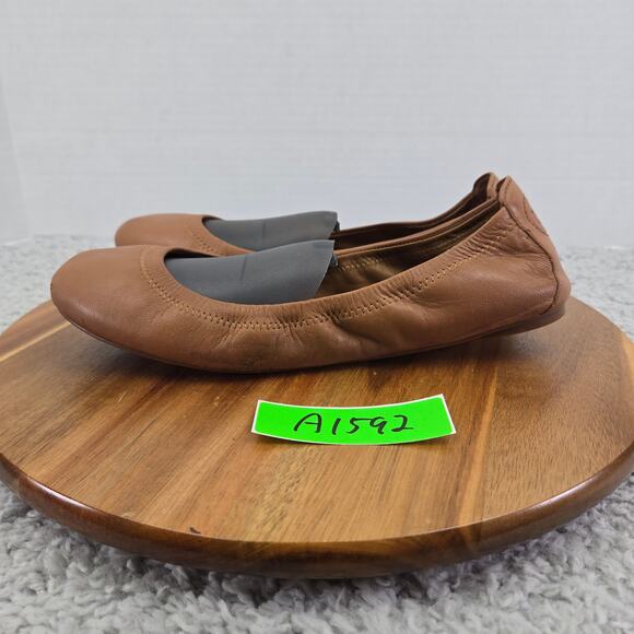 Tory Burch Brown Leather Casual Slip On Daily Lifestyle Ballet Flat Womens 8.5 M - Picture 1 of 14